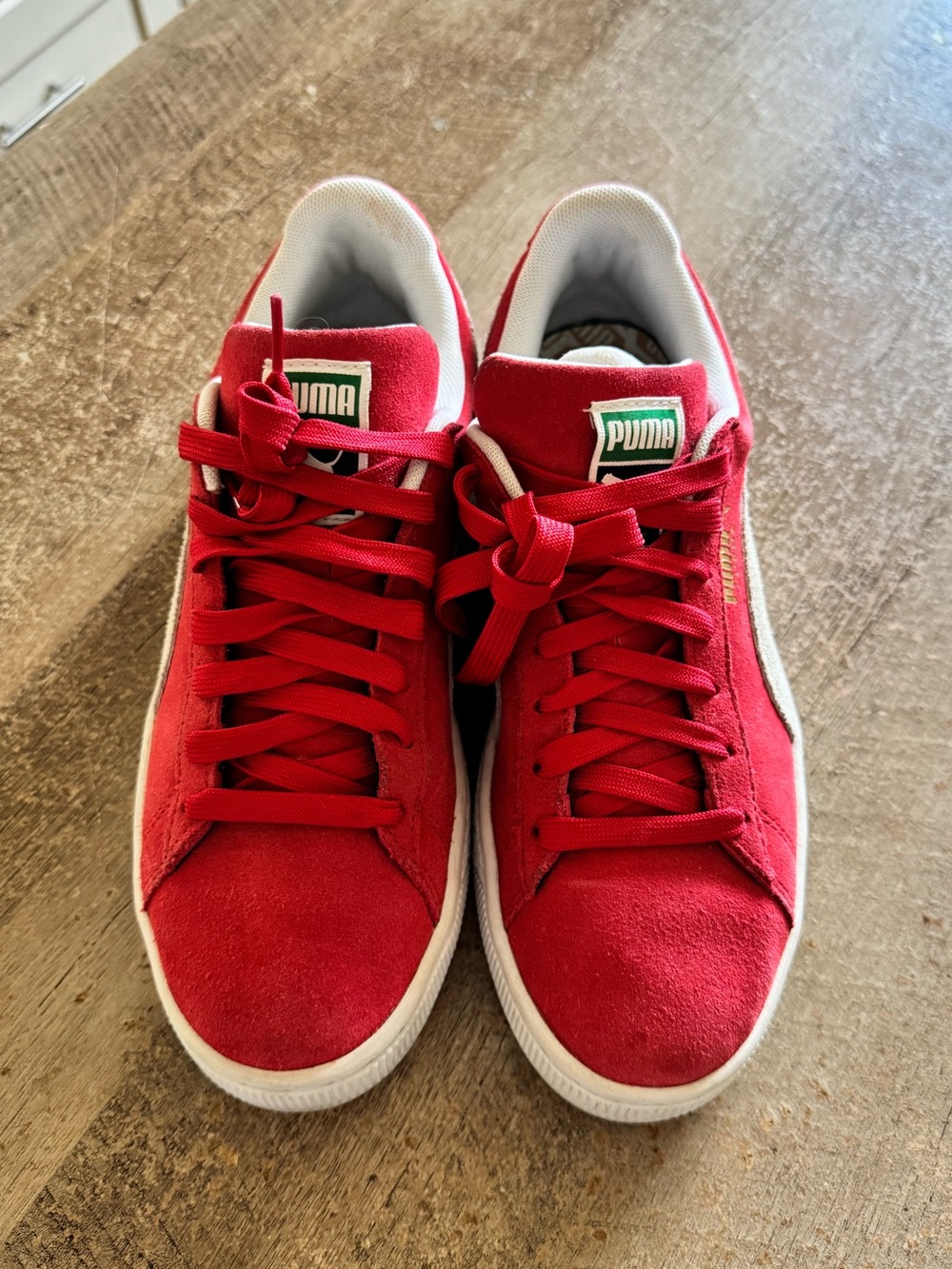 Puma Red Suede Low-Top Sneakers with White Sole